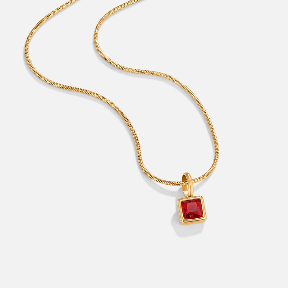 Square Birthstone Necklace-Necklaces-Yiyae-Yiyae