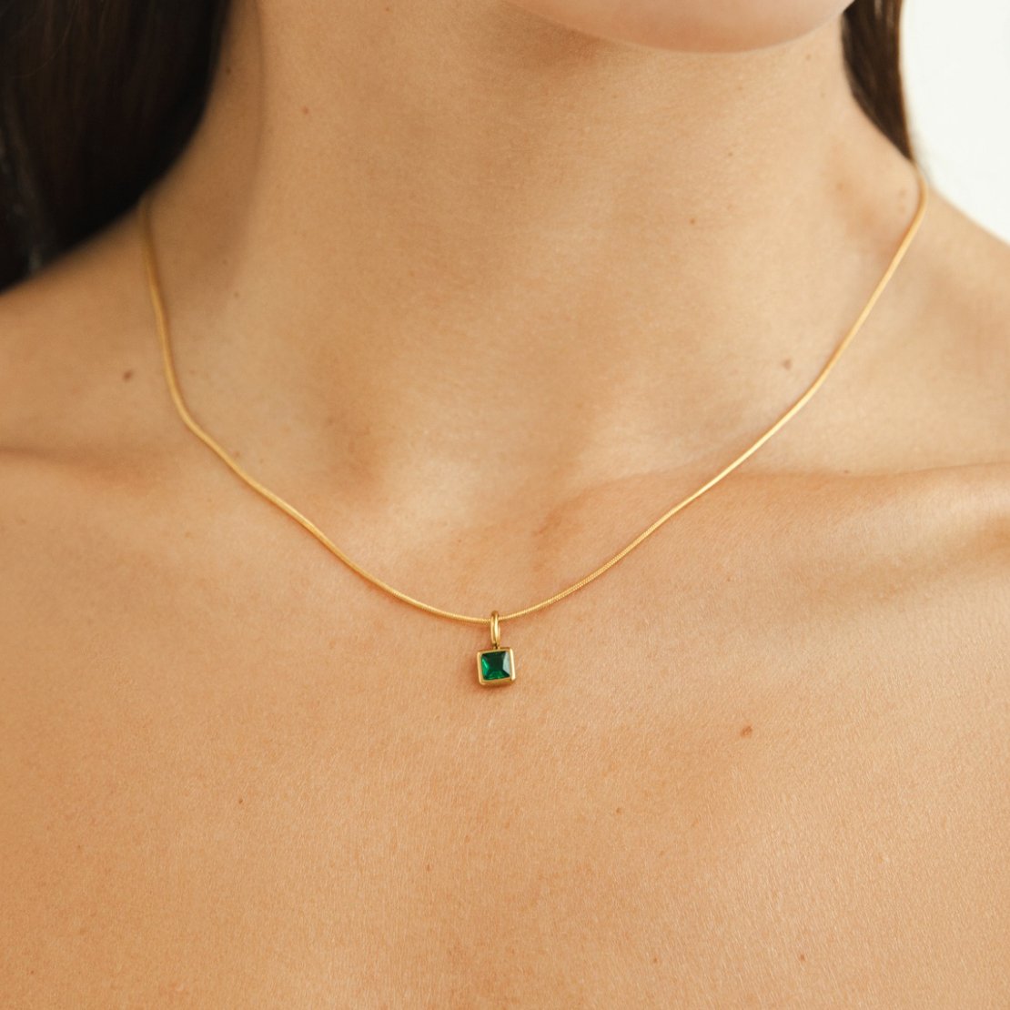 Square Birthstone Necklace-Necklaces-Yiyae-Yiyae