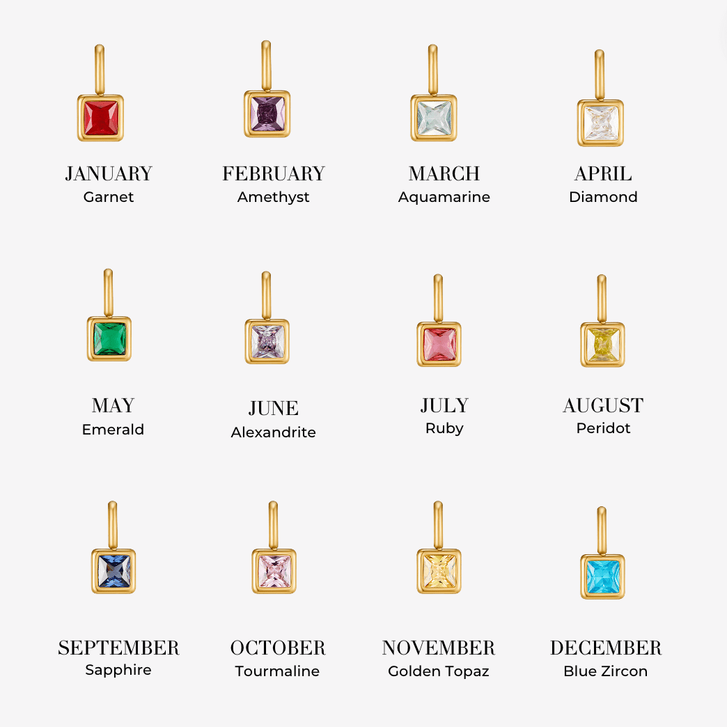Square Birthstone Necklace-Necklaces-Yiyae-Yiyae