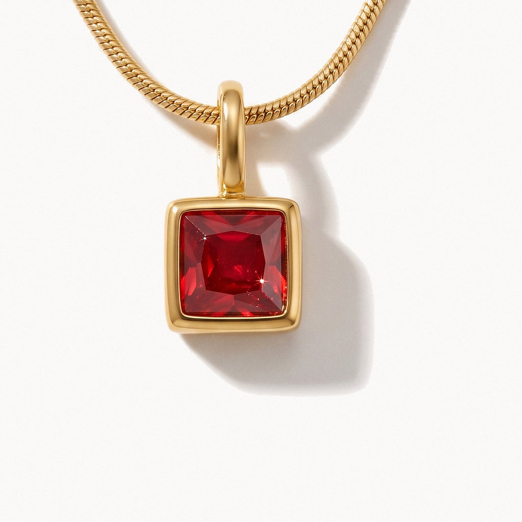 Square Birthstone Necklace-Necklaces-Yiyae-January-Yiyae