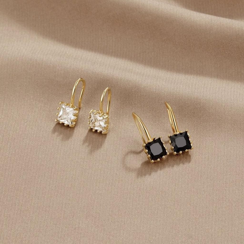 Square Crystal Drop Earrings-Earrings-Yiyae-Black-Yiyae