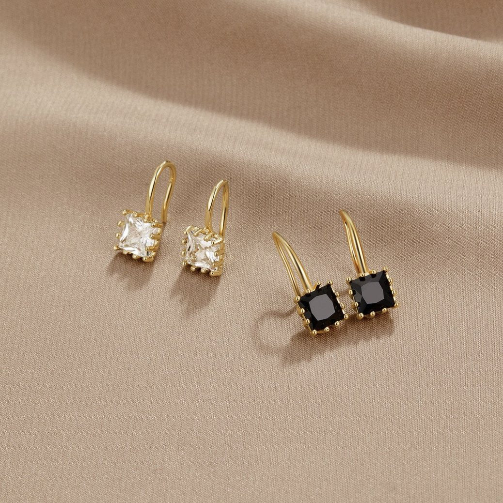 Square Crystal Drop Earrings-Earrings-Yiyae-Black-Yiyae