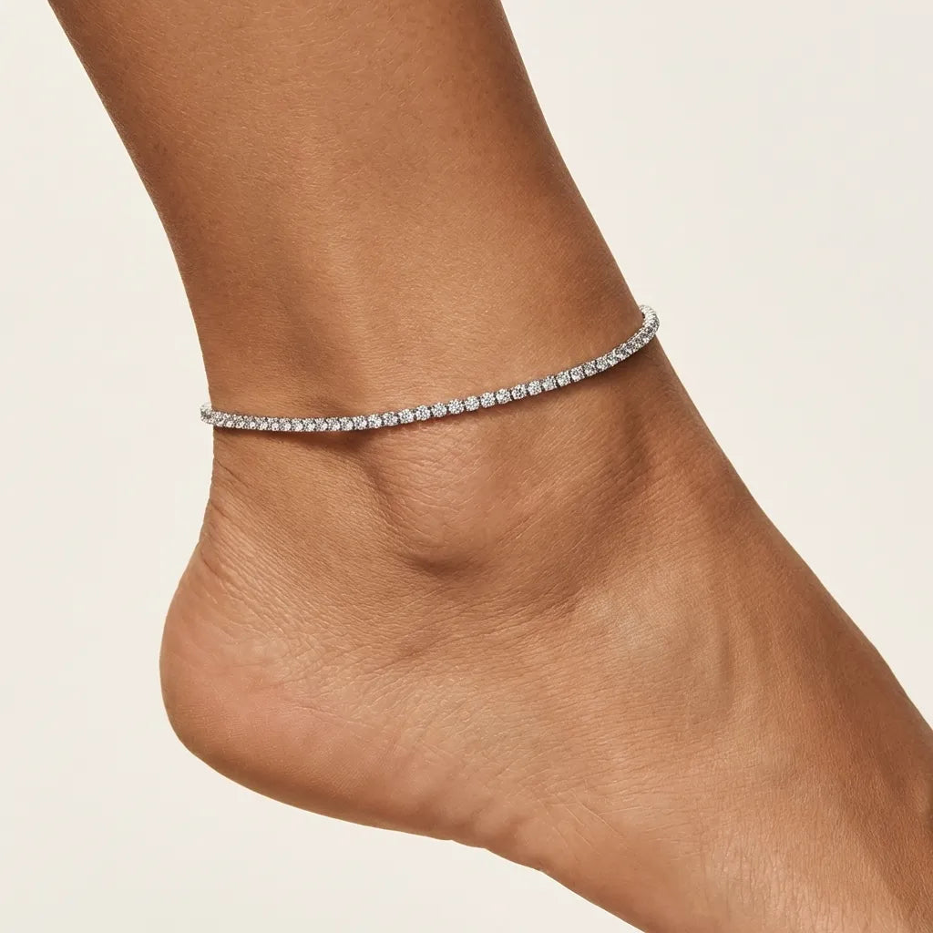 Sterling Silver Tennis Anklet-Anklets-Yiyae-Yiyae