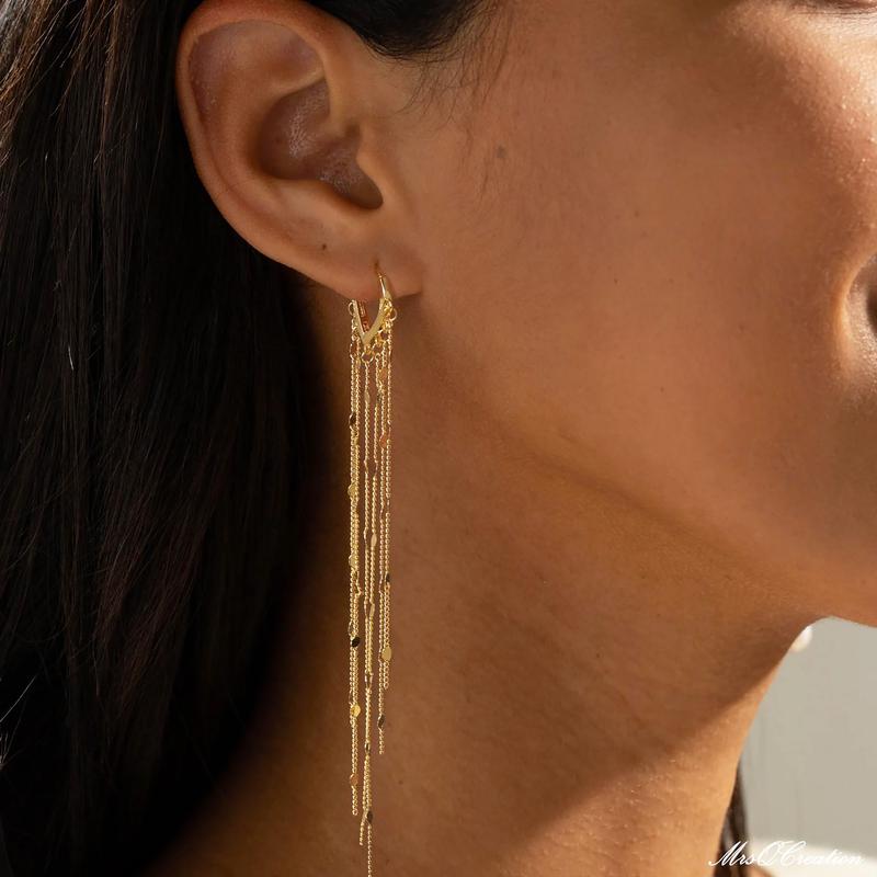 Tassel Chain Earrings-Earrings-Yiyae-Yiyae