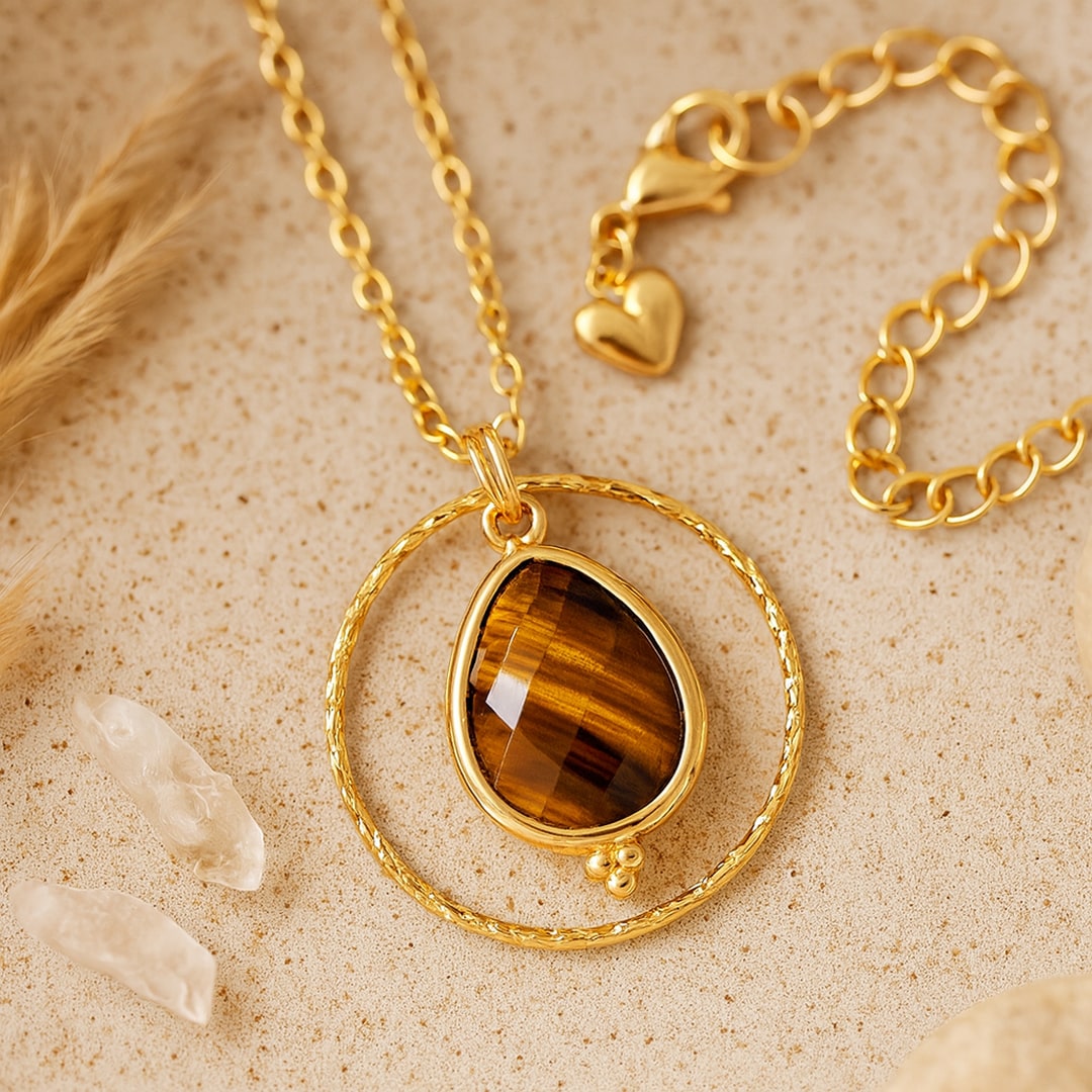 Tiger's Eye Circle Necklace-Necklaces-Yiyae-Yiyae