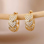 Triple Heart Crystal Hoops-Earrings-Yiyae-Yiyae