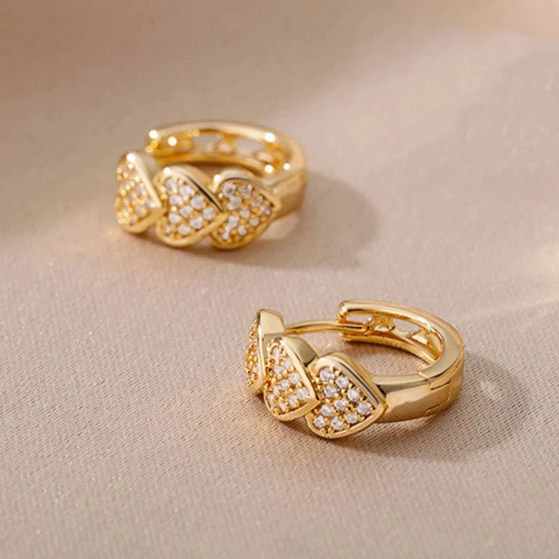 Triple Heart Crystal Hoops-Earrings-Yiyae-Yiyae