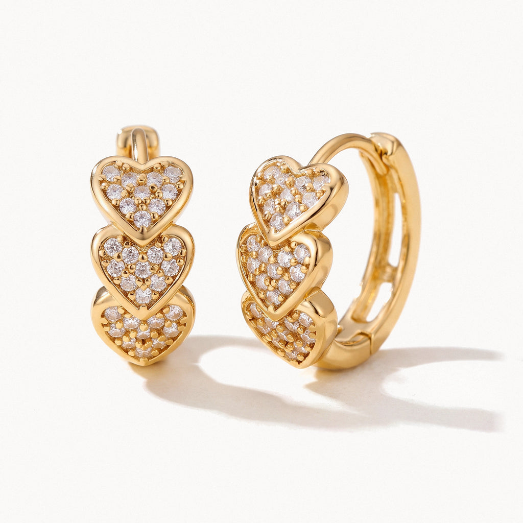 Triple Heart Crystal Hoops-Earrings-Yiyae-Gold-Yiyae