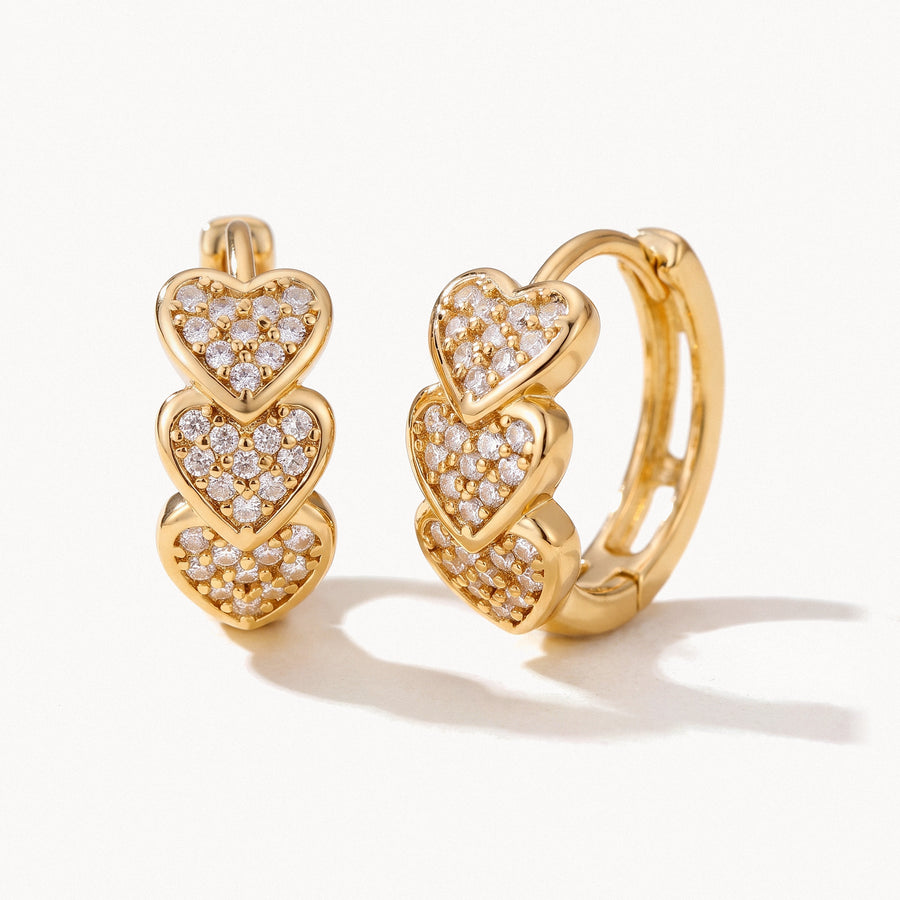 Triple Heart Crystal Hoops