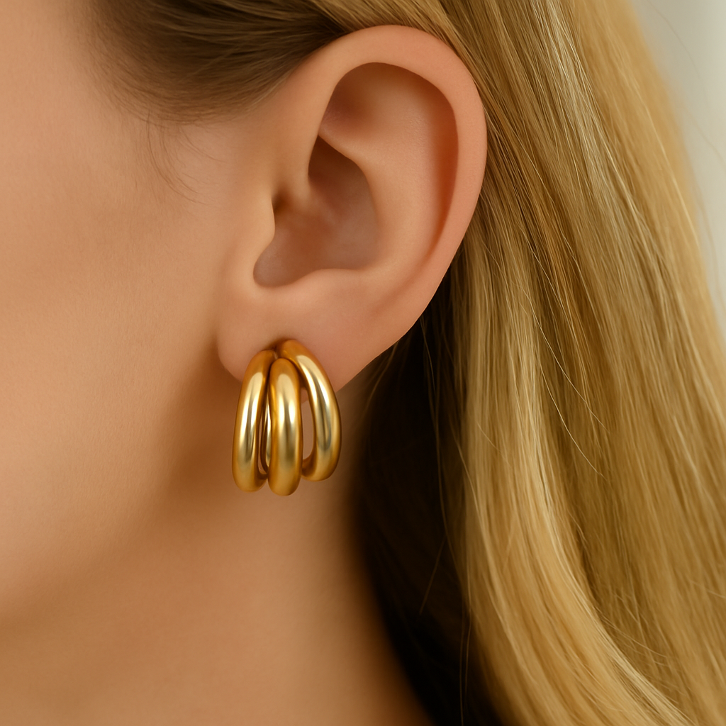 Triple Row Hoop Earrings-Earrings-Yiyae-Yiyae