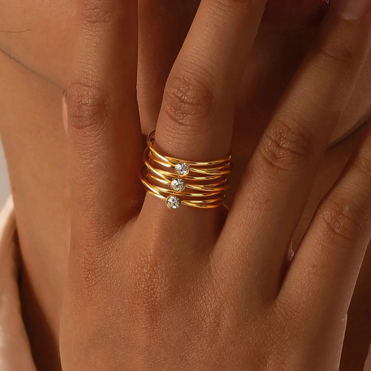 Triple Stone Layered Ring-Rings-Yiyae-Yiyae
