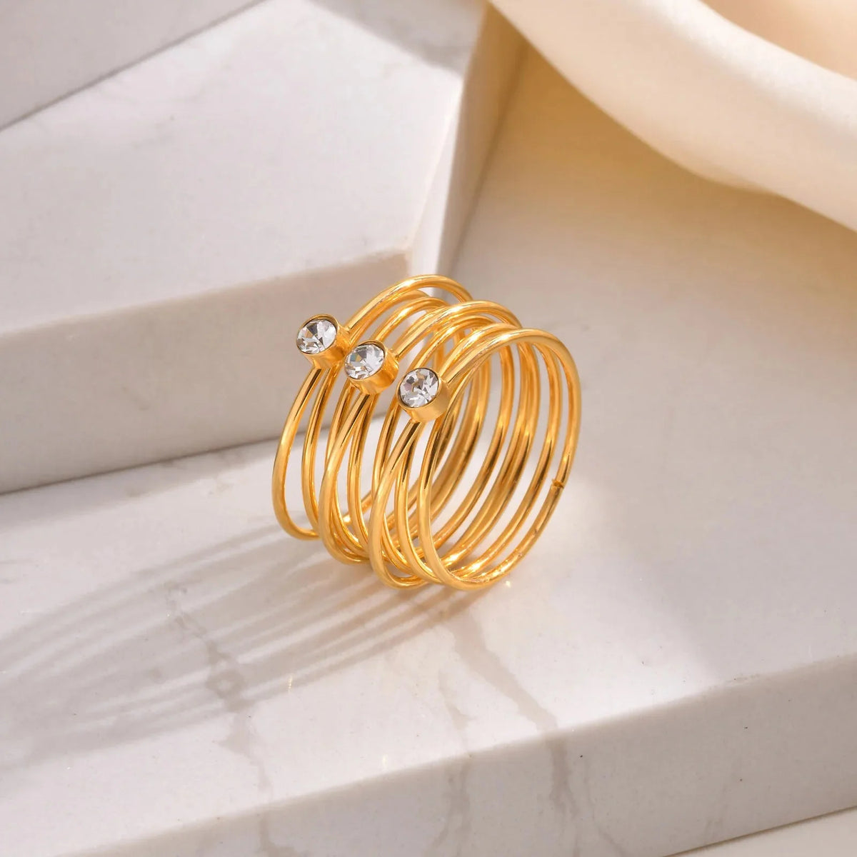 Triple Stone Layered Ring-Rings-Yiyae-Yiyae