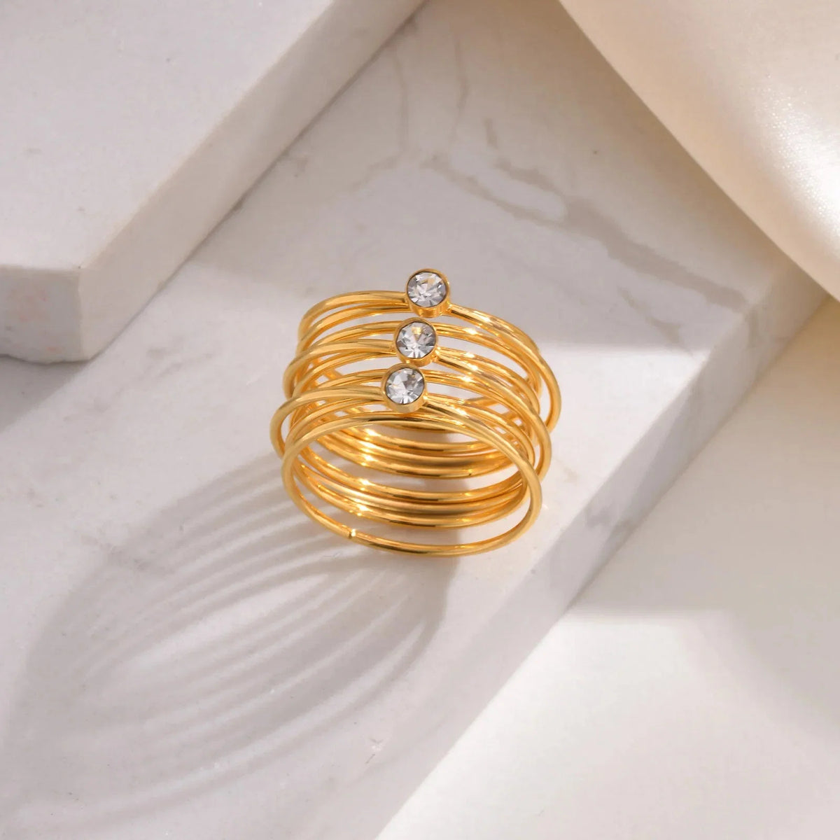 Triple Stone Layered Ring-Rings-Yiyae-Yiyae