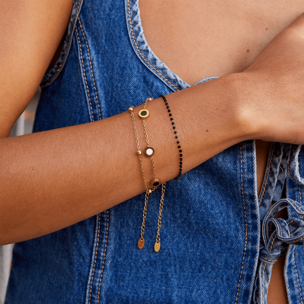 Two-Tone Stone Bracelet - Gold - Bracelets - Yiyae - foto 3