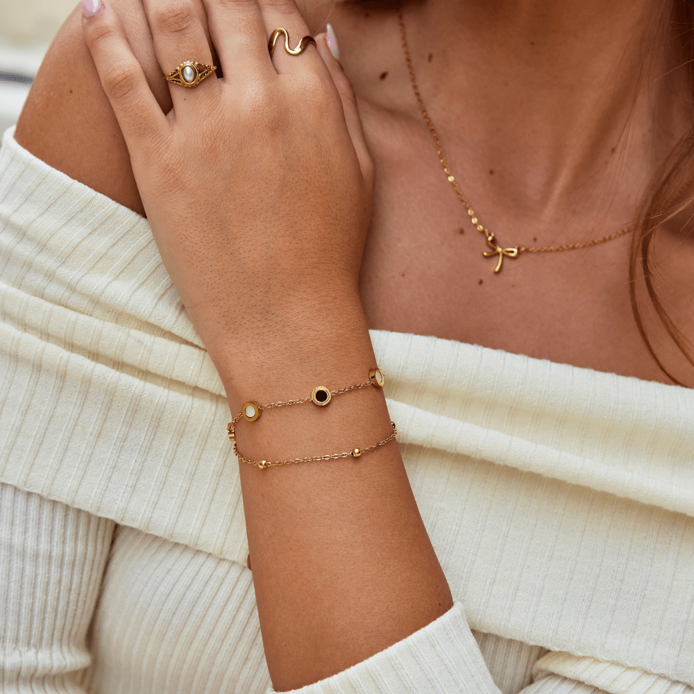 Two-Tone Stone Bracelet - Gold - Bracelets - Yiyae - foto 8