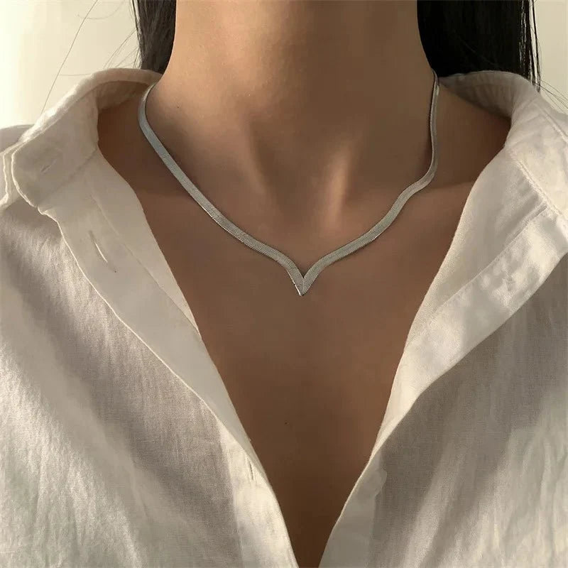 V Herringbone Necklace-Necklaces-Yiyae-Yiyae