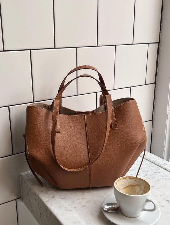 Vintage Leather Tote Bag-Bags-Yiyae-Yiyae