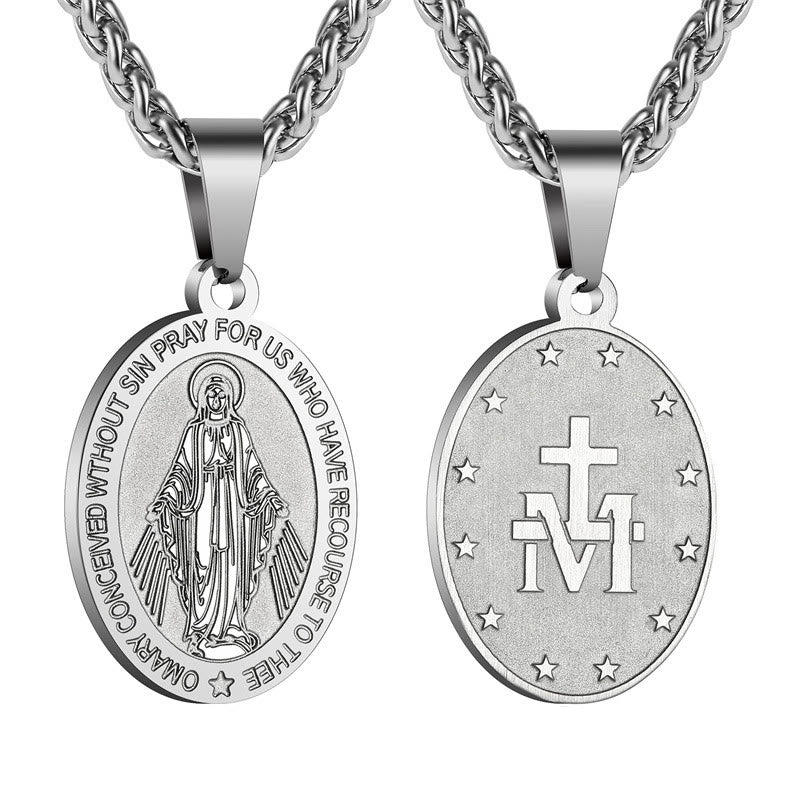 Virgin Mary Medallion Necklace-Necklaces-Yiyae-Silver-Yiyae
