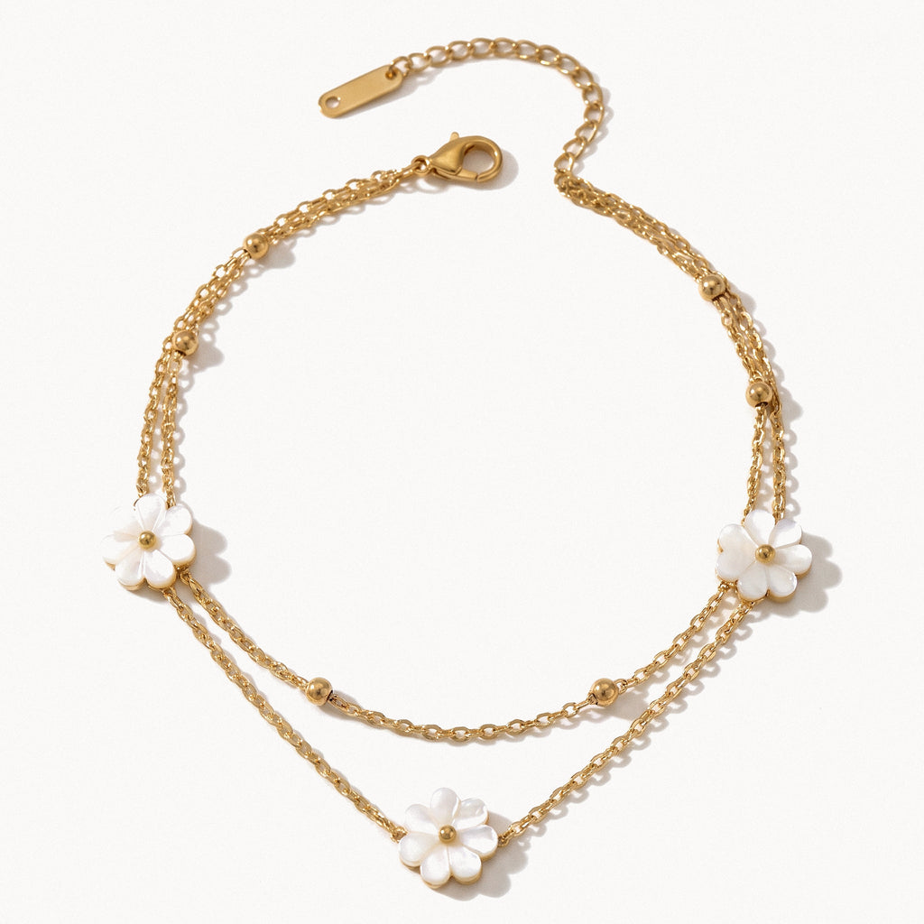 White Flower Anklet-Anklets-Yiyae-Gold-Yiyae