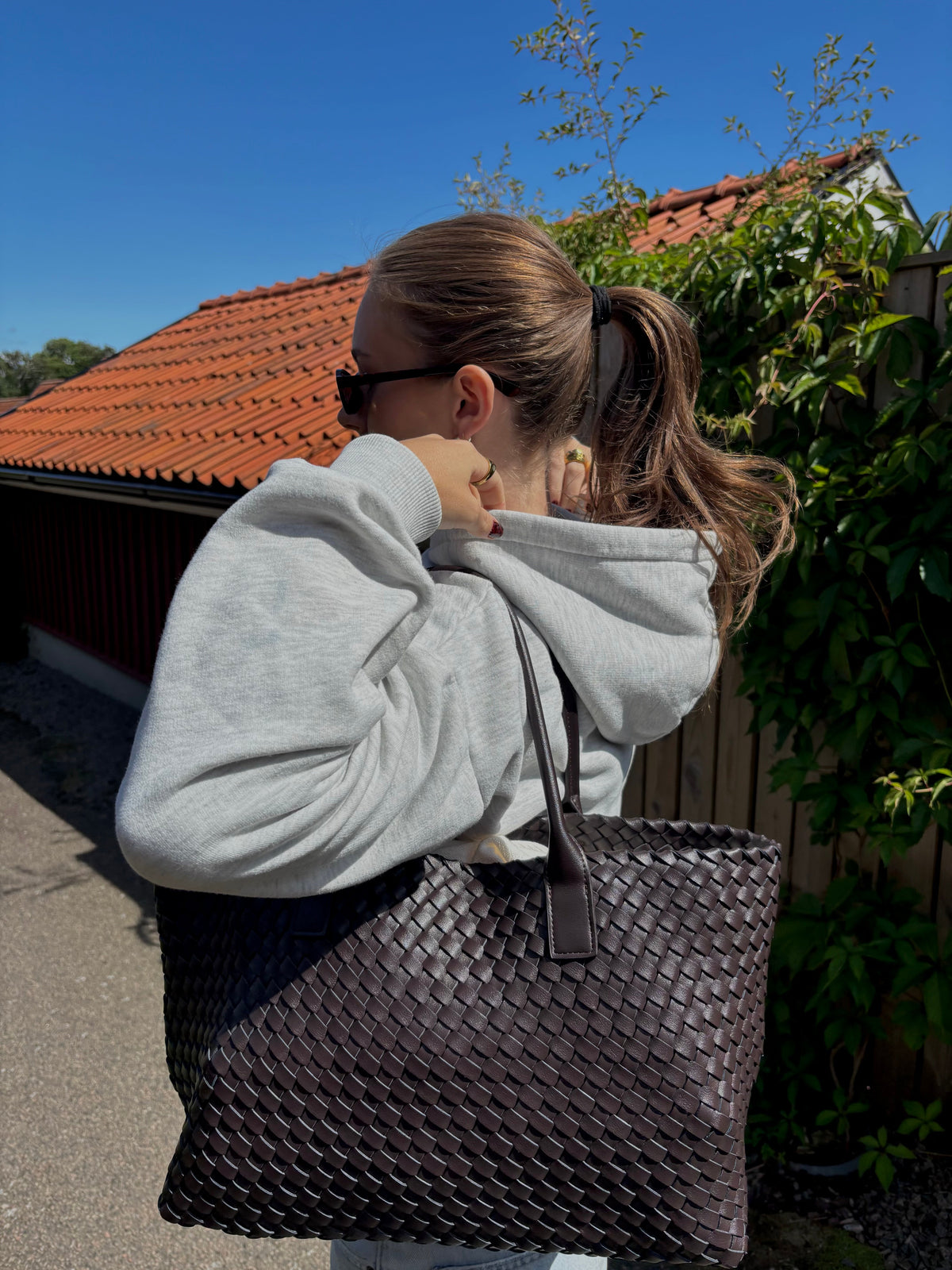 Woven Leather Tote Bag-Bags-Yiyae-Yiyae