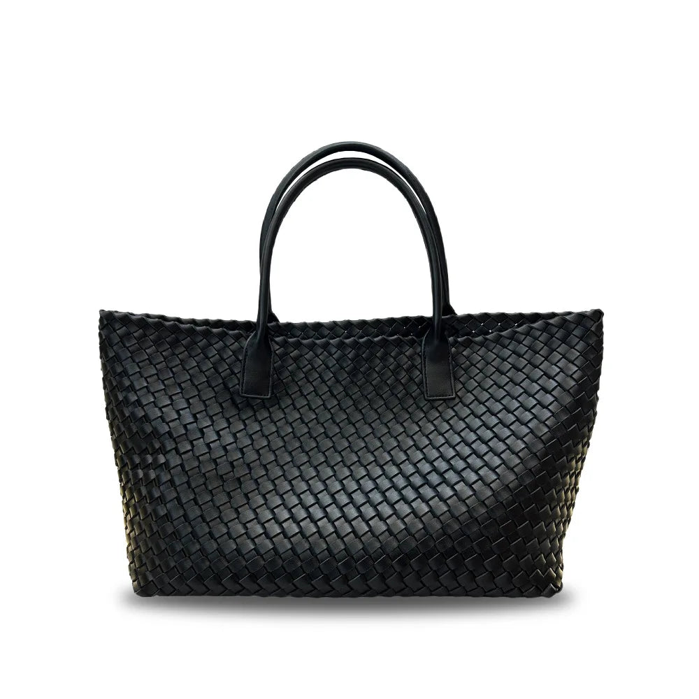 Woven Leather Tote Bag-Bags-Yiyae-Black-Yiyae